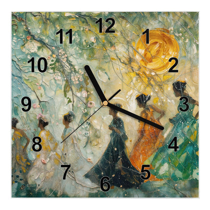 Wanduhr Quadratisch mit dem Motiv Spaziergang in Blüten