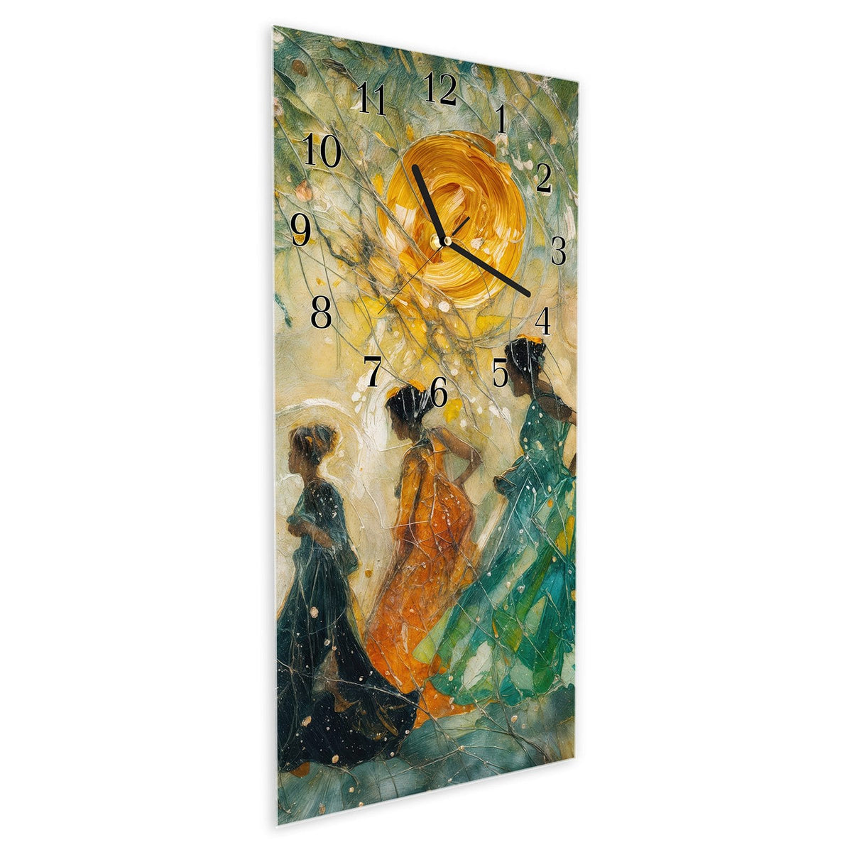 Vormontiert – mit Schwebeeffekt – Wanduhr Festliches Gemälde aus Glas – Hochformat 30 × 60 cm