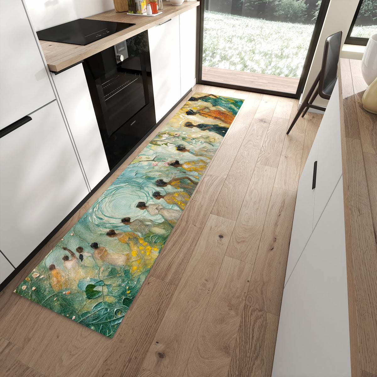 Langlebiger Küchenteppich mit Motiv Festliches Gemälde in moderner Küche