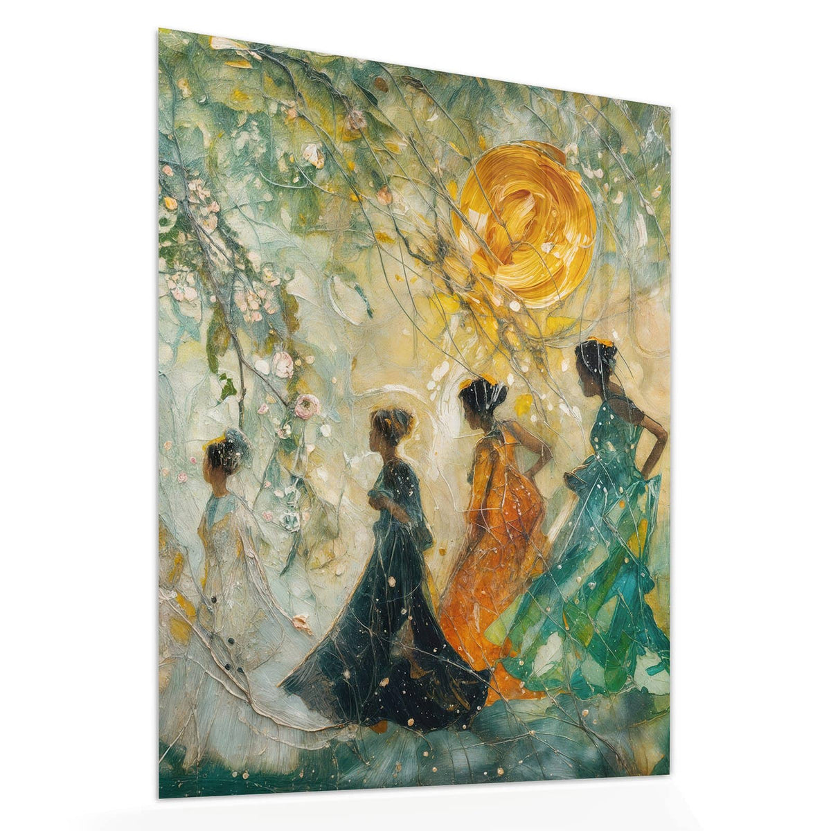 Echtglas, 4 mm – kein Acryl, keine Folie – Wandbild - Spaziergang in Blüten - Hochformat