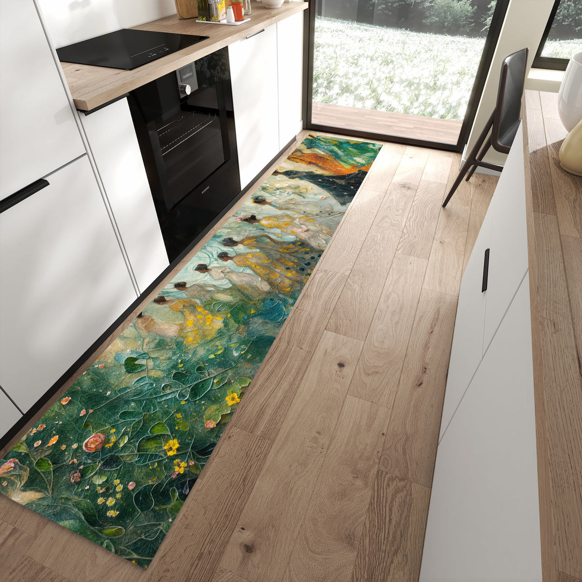 Flacher Küchenteppich mit Motiv Festliches Gemälde in moderner Küche