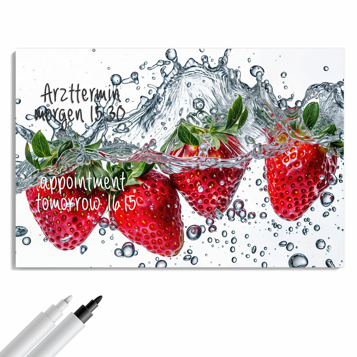 Beschreiben, abwischen, anheften – Metall Magnettafel - Spritzige Erdbeeren