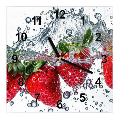 Wanduhr Quadratisch mit dem Motiv Spritzige Erdbeeren