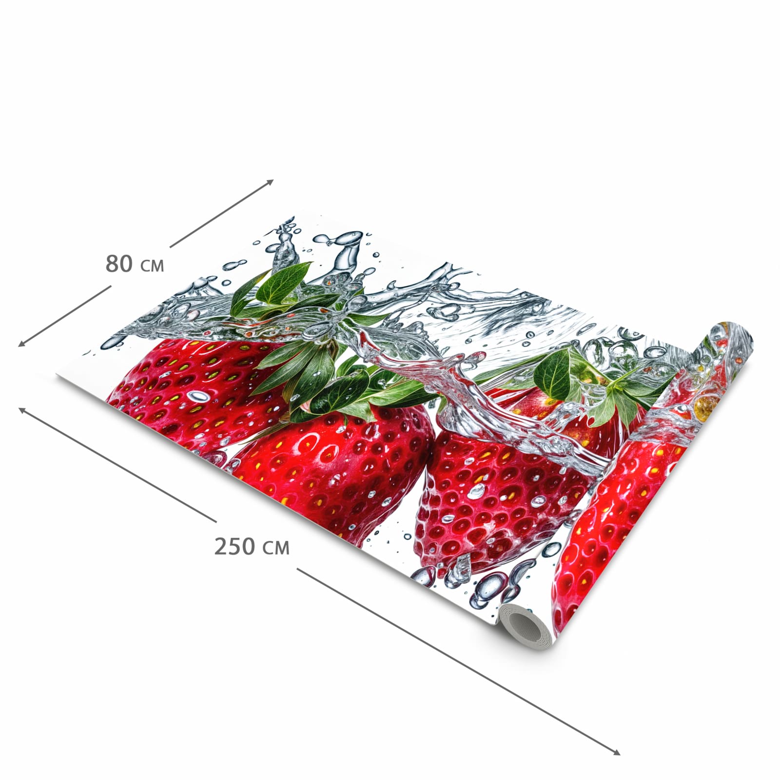 Pflegeleichter Küchenläufer mit Motiv In Wasser Erdbeeren in der Grösse 60x180 cm