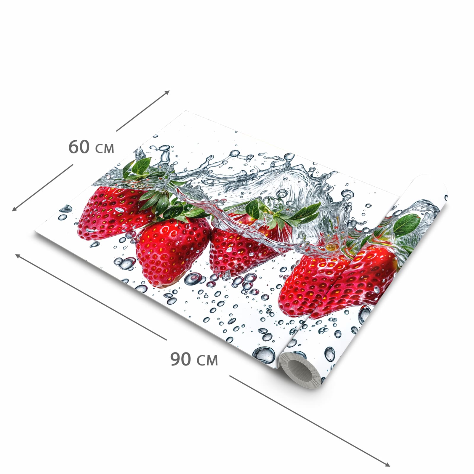Langlebiger rutschfester Küchenteppich mit Motiv In Wasser Erdbeeren in der Grösse 60x150 cm