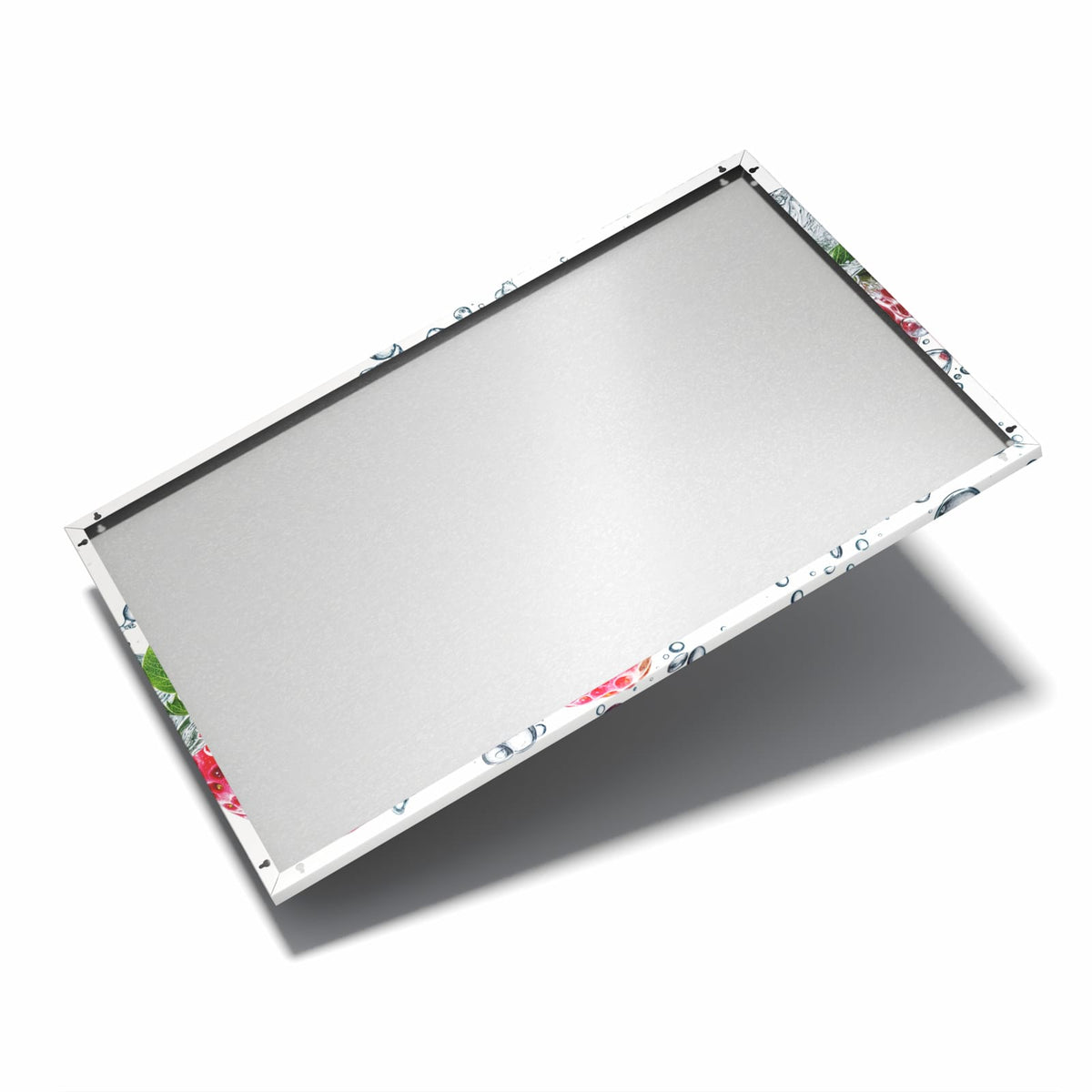 Nur 7 mm – liegt eng an der Wand – Metall Magnettafel - Spritzige Erdbeeren