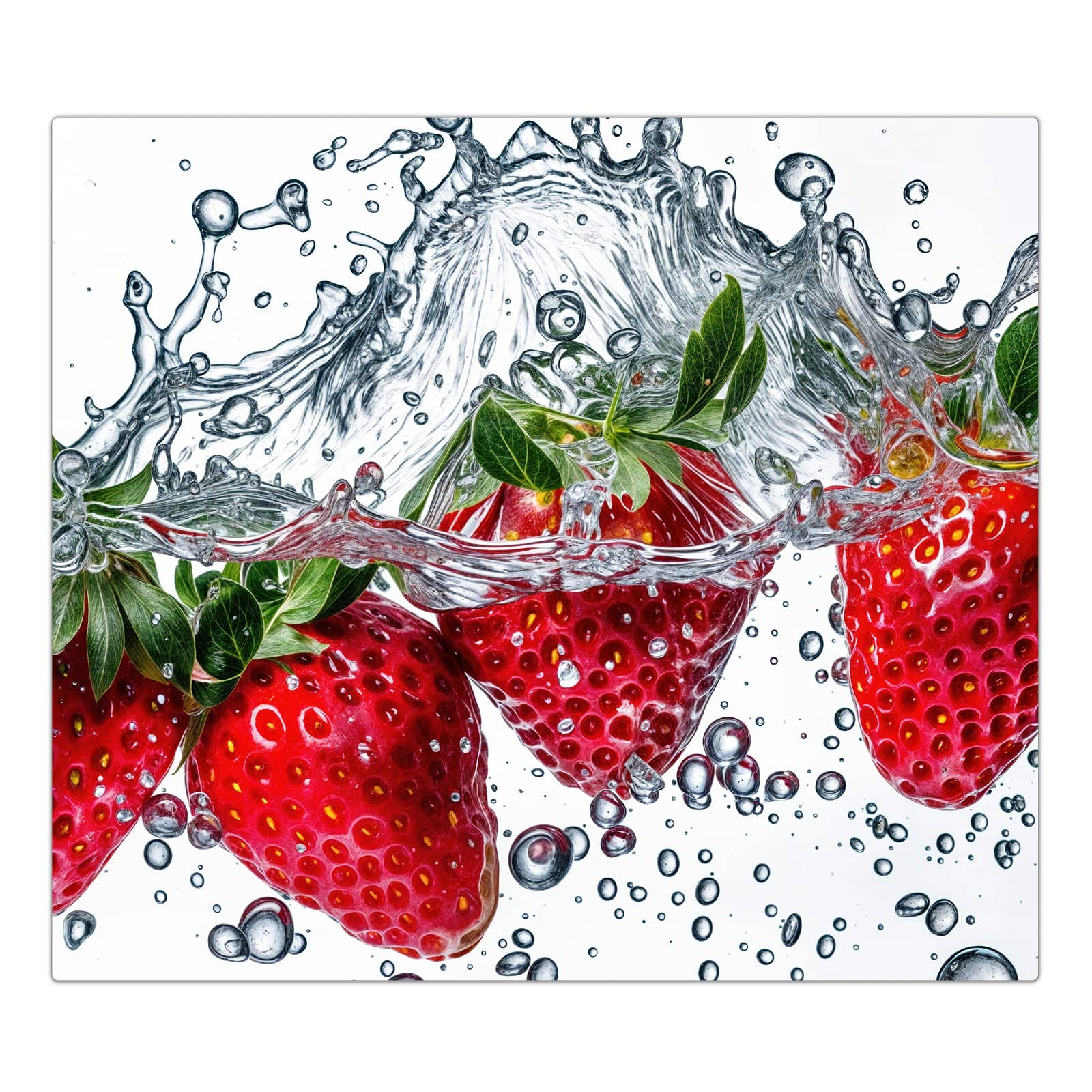 1-teilige Abdeckplatten Ceranfeld mit Spritzige Erdbeeren-Motiv in der Frontansicht