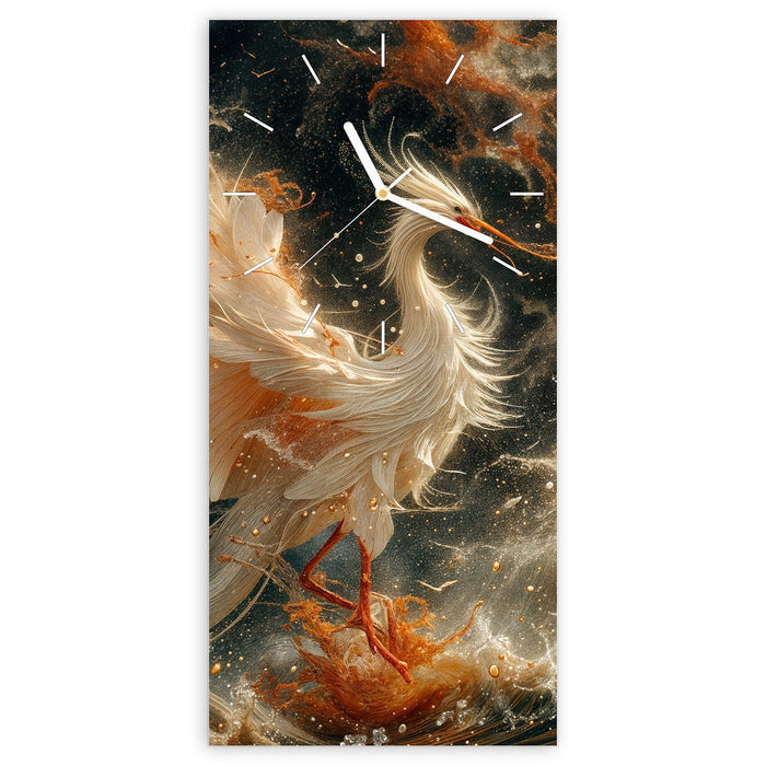 Wanduhr Eleganter Vogel aus Glas – Hochformat 30 × 60 cm mit Ziffernblatt Linie