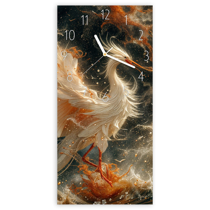 Wanduhr Eleganter Vogel aus Glas – Hochformat 30 × 60 cm mit Ziffernblatt Elegant