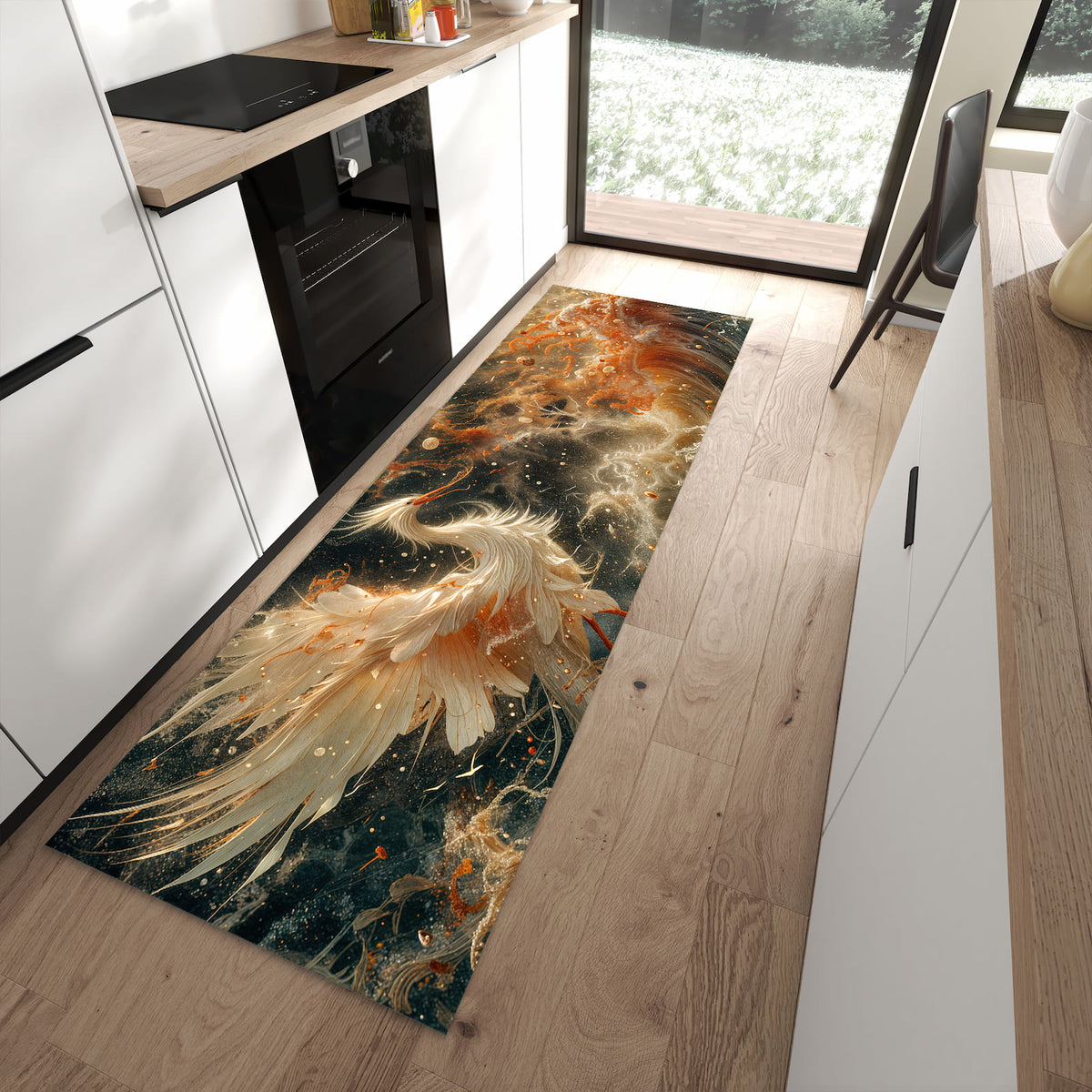 Küchenteppich mit Motiv Eleganter Vogel für angenehmes Stehen in moderner Küche