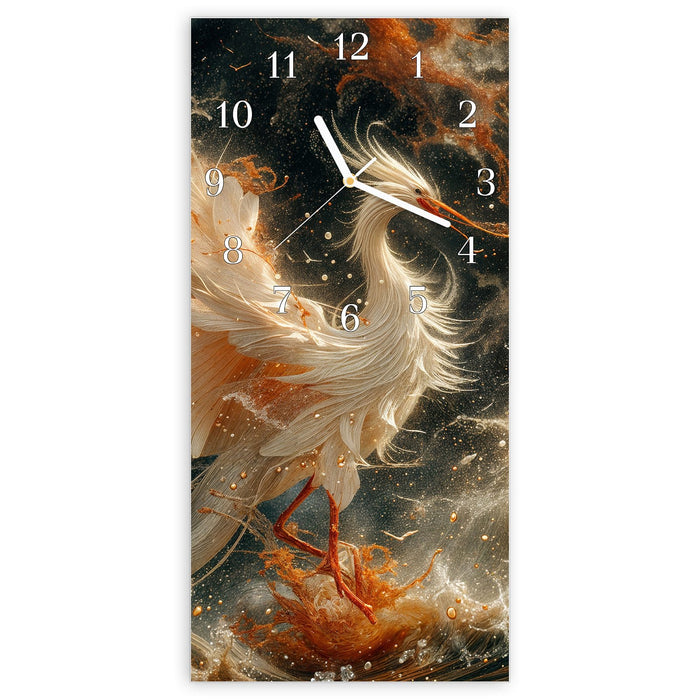 Wanduhr Eleganter Vogel aus Glas – Hochformat 30 × 60 cm mit Ziffernblatt Klassisch