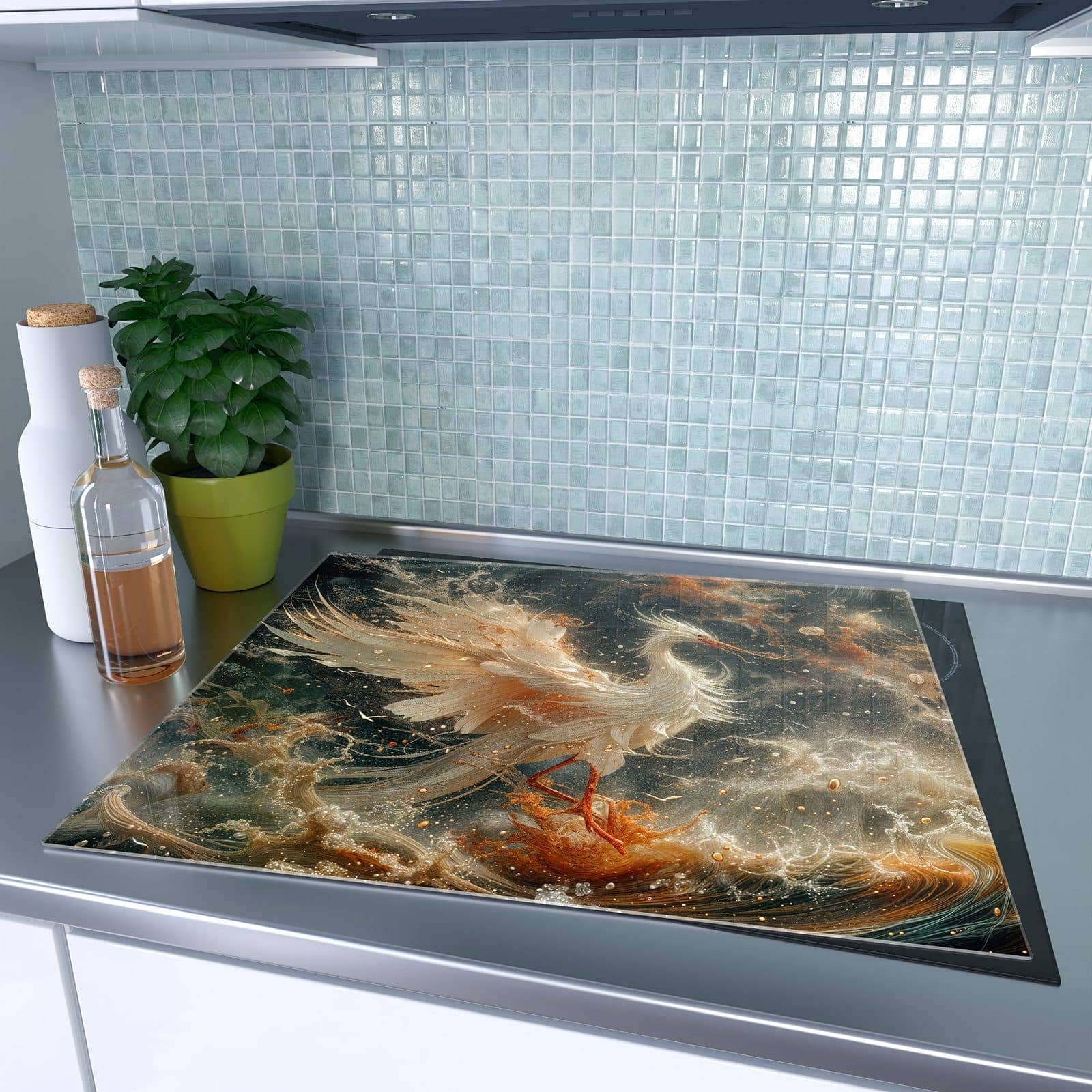 1-teilige Herdabdeckplatten aus Glas mit Eleganter Vogel-Motiv auf dem Ceranfeld