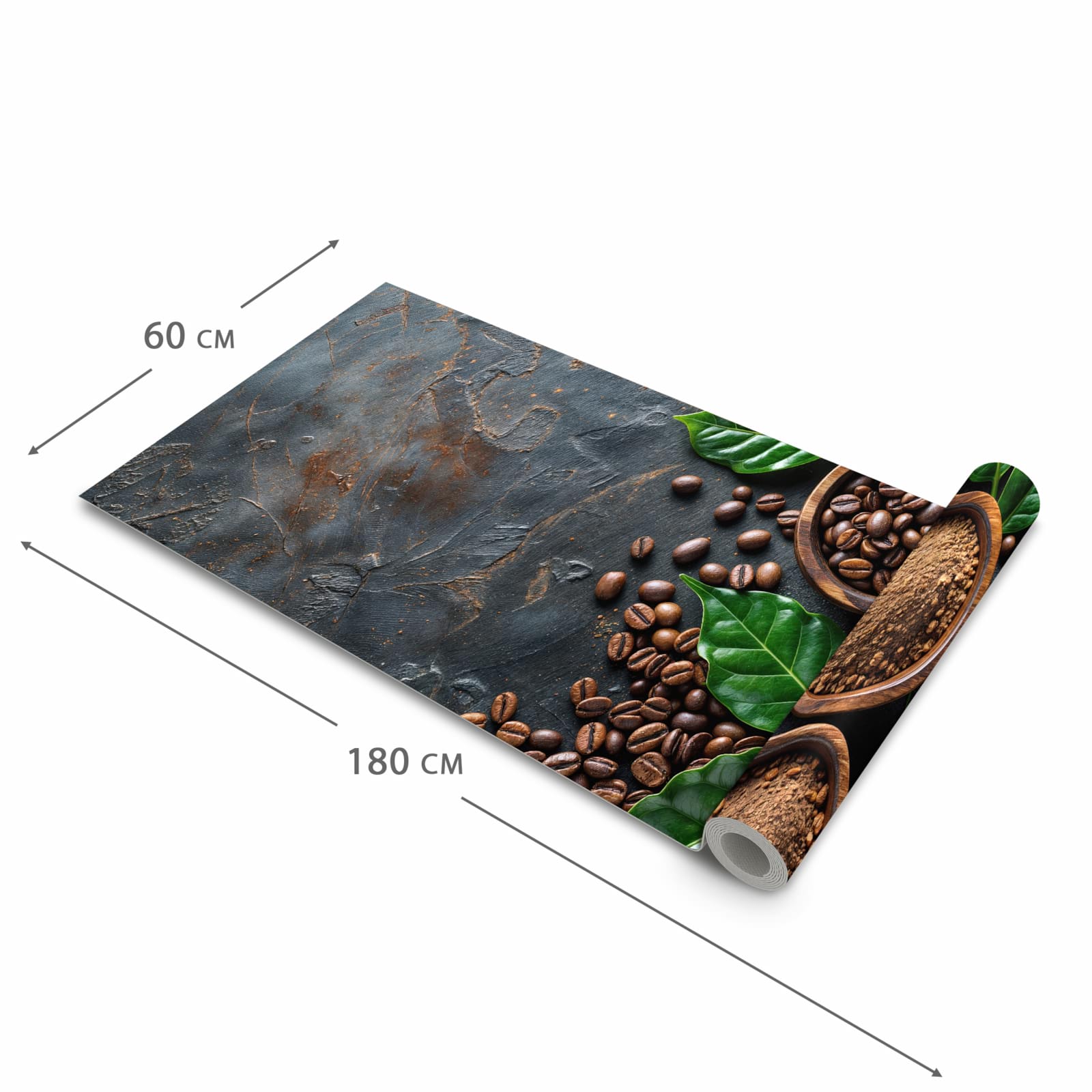 Schmutzabweisender Läufer für die Küche mit Motiv Kaffeebohnen Und Blaetter in der Grösse 60x120 cm