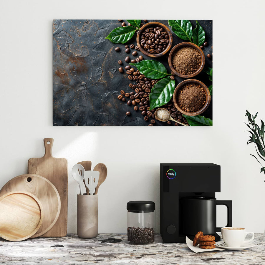 Maße Metall Magnettafel - Kaffeebohnen und Blätter