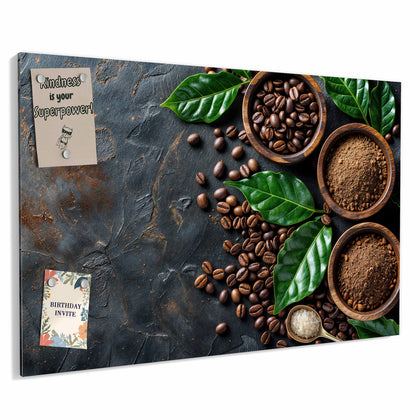 Metall Magnettafel mit dem Motiv Kaffeebohnen und Blätter