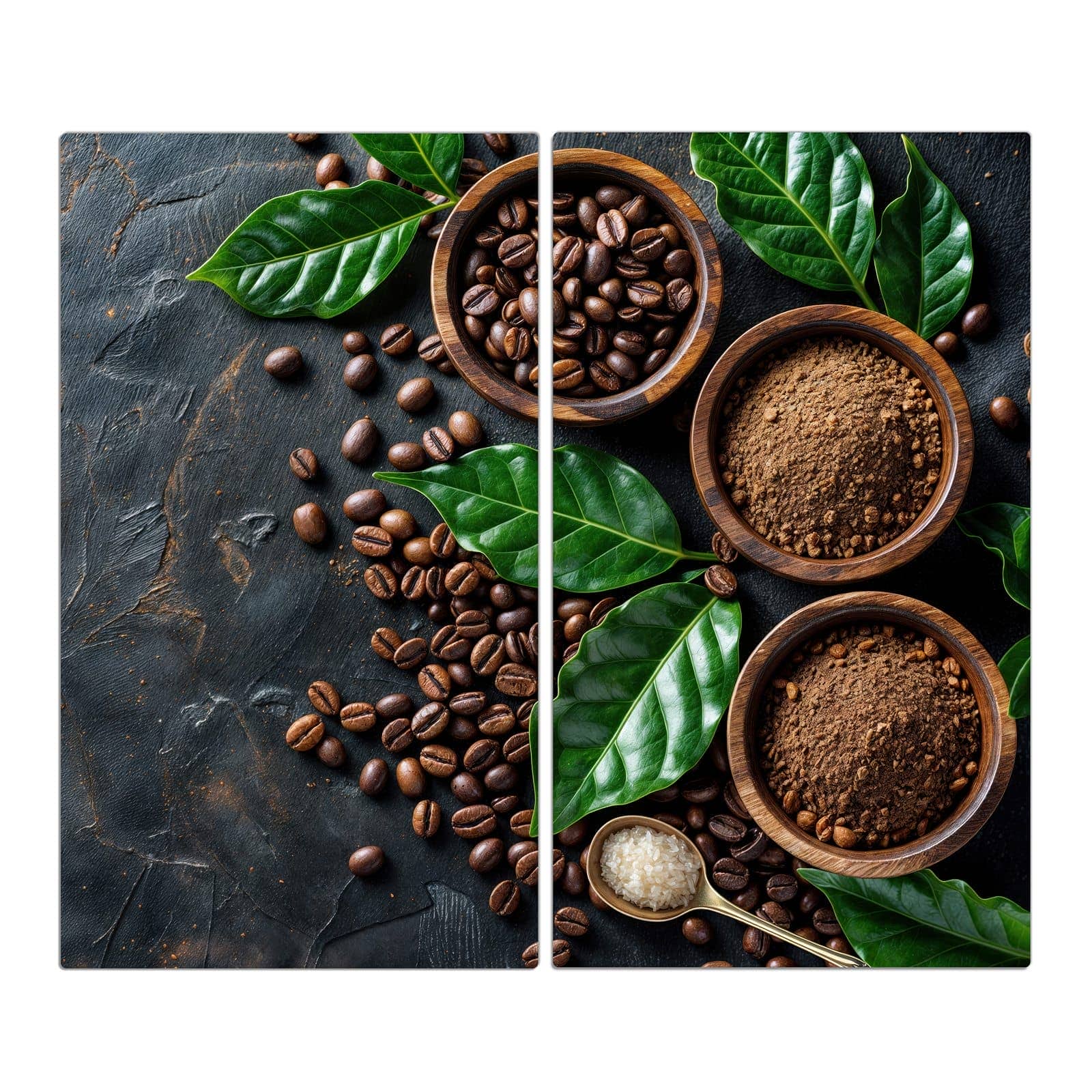 2-teilige Glasplatte für Herd mit Kaffeebohnen Und Blaetter-Motiv in der Frontansicht #grösse_2-Teilig (60x52cm)