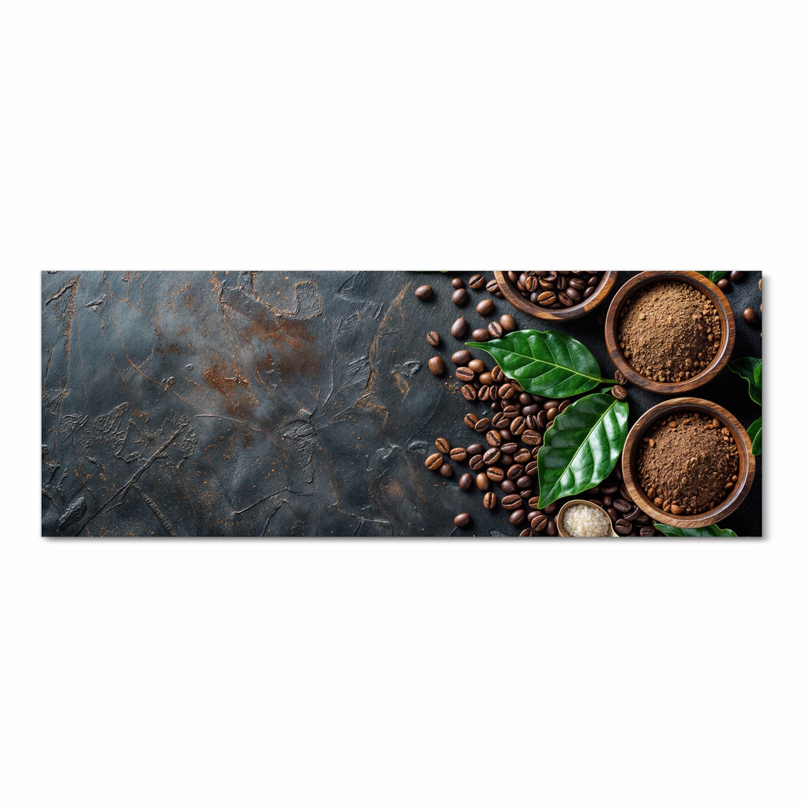 Geräuschdämpfender Küchenteppich mit Motiv Kaffeebohnen Und Blaetter in Frontansicht