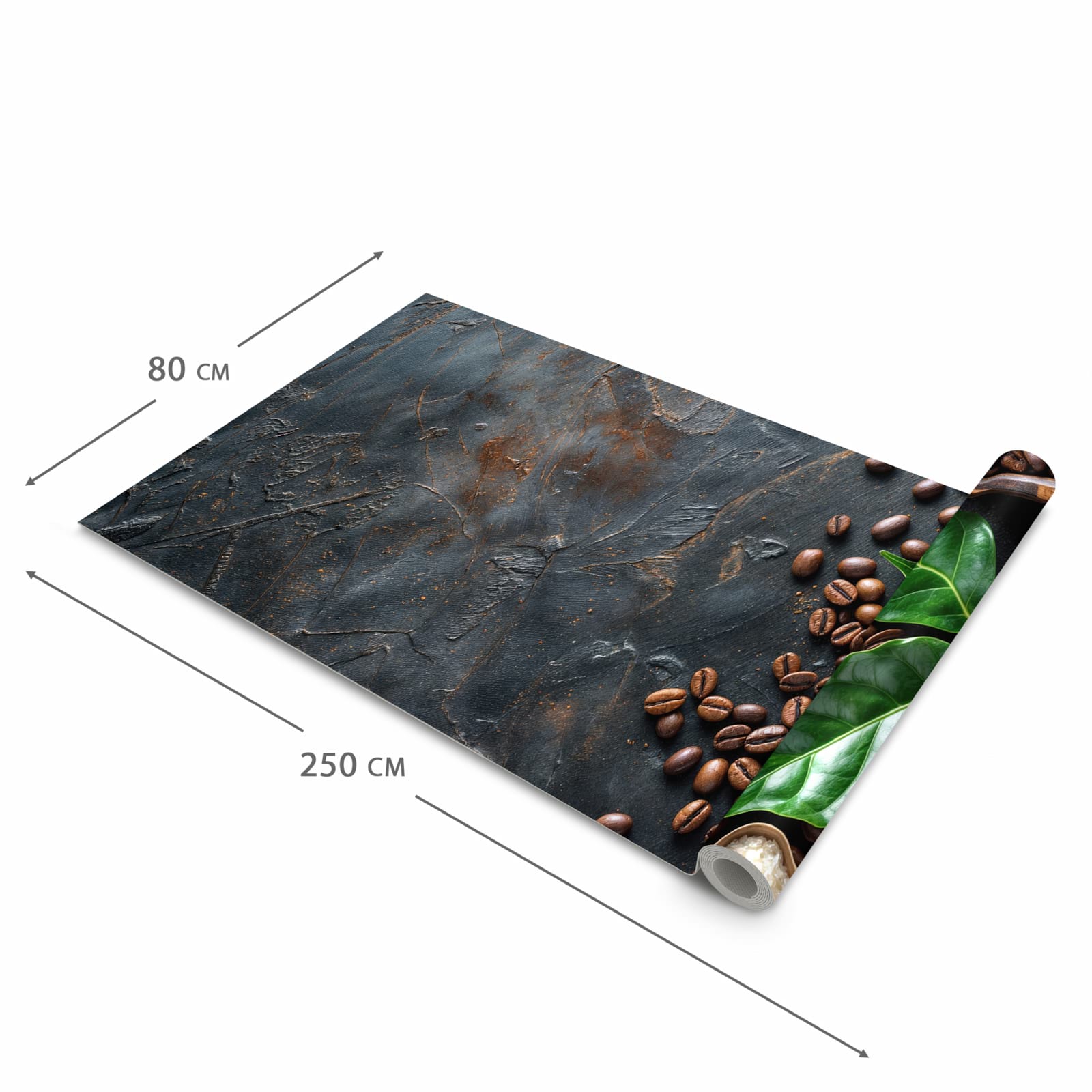 Rutschhemmender Küchenläufer mit Motiv Kaffeebohnen Und Blaetter in der Größe 60x150 cm