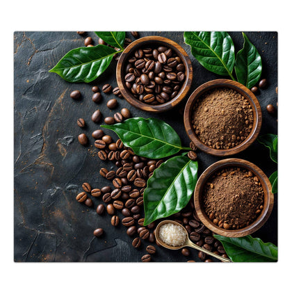 Herdabdeckplatte mit dem Motiv Kaffeebohnen und Blätter
