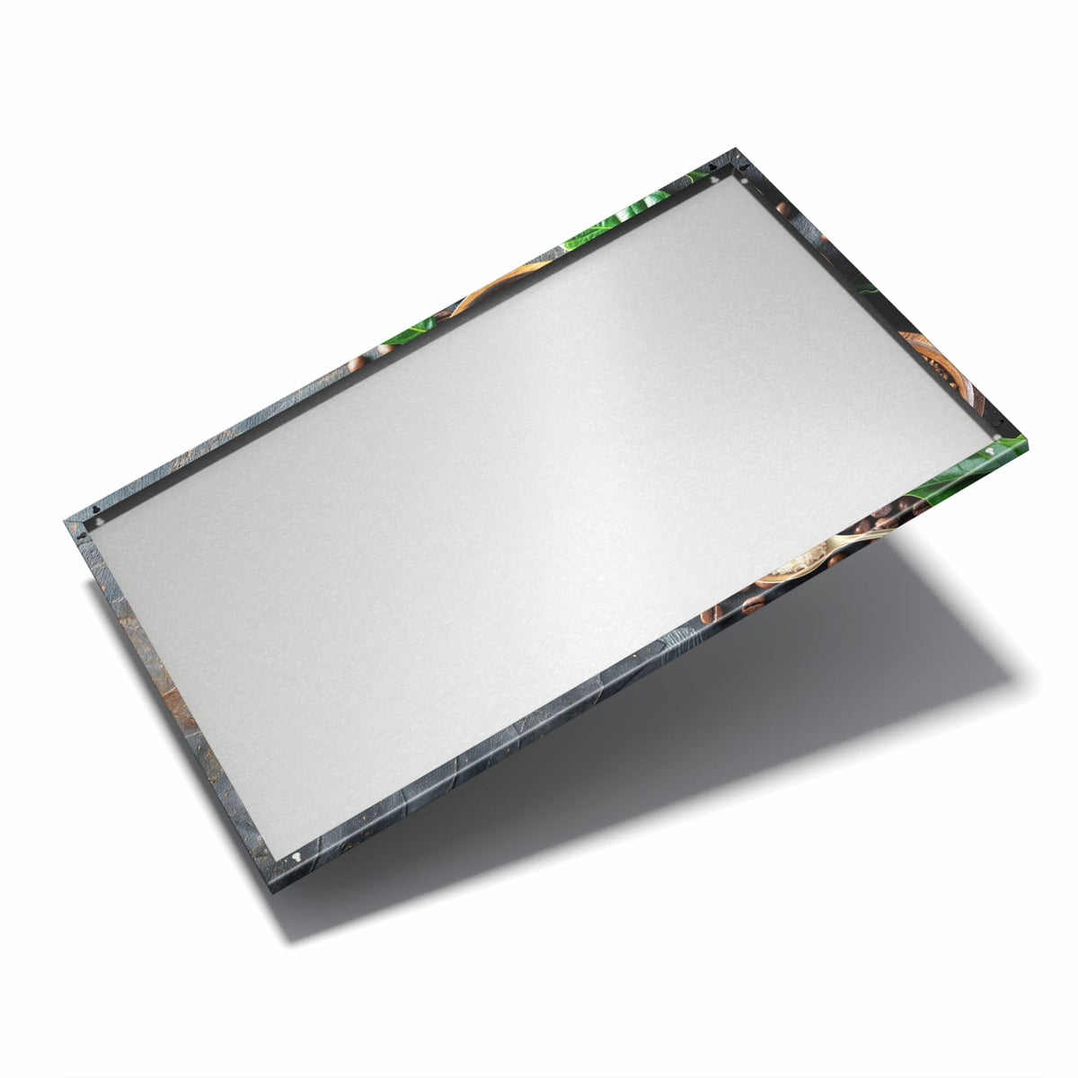 Nur 7 mm – liegt eng an der Wand – Metall Magnettafel - Kaffeebohnen und Blätter