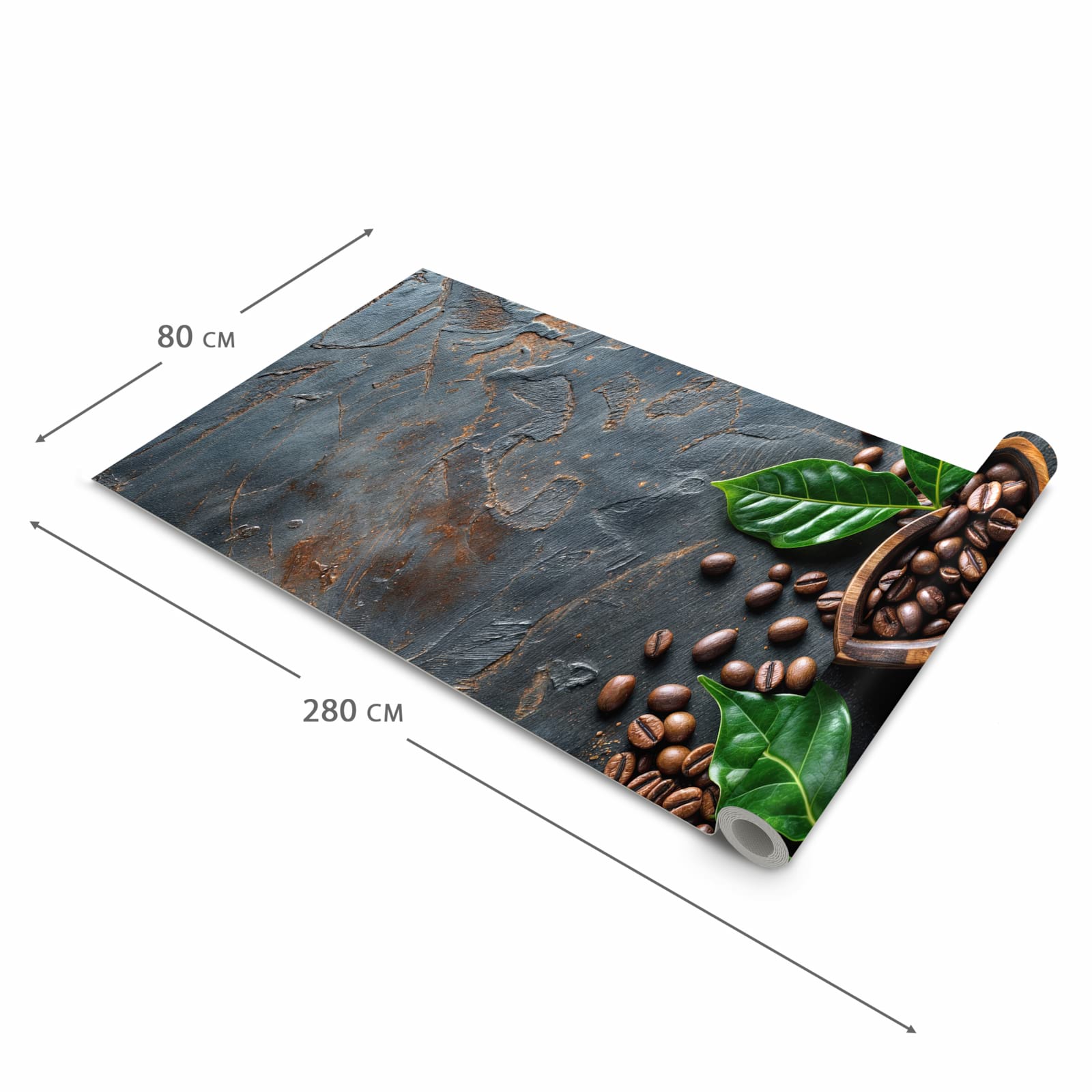 Pflegeleichter Küchenläufer mit Motiv Kaffeebohnen Und Blaetter in der Grösse 60x150 cm