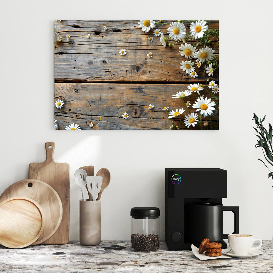 Maße Metall Magnettafel - Gänseblümchen auf Holz