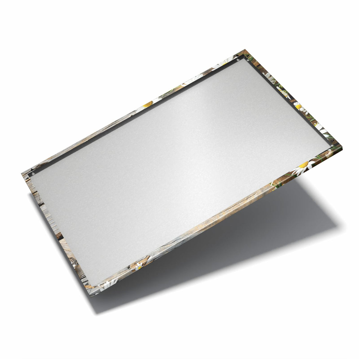 Nur 7 mm – liegt eng an der Wand – Metall Magnettafel - Gänseblümchen auf Holz
