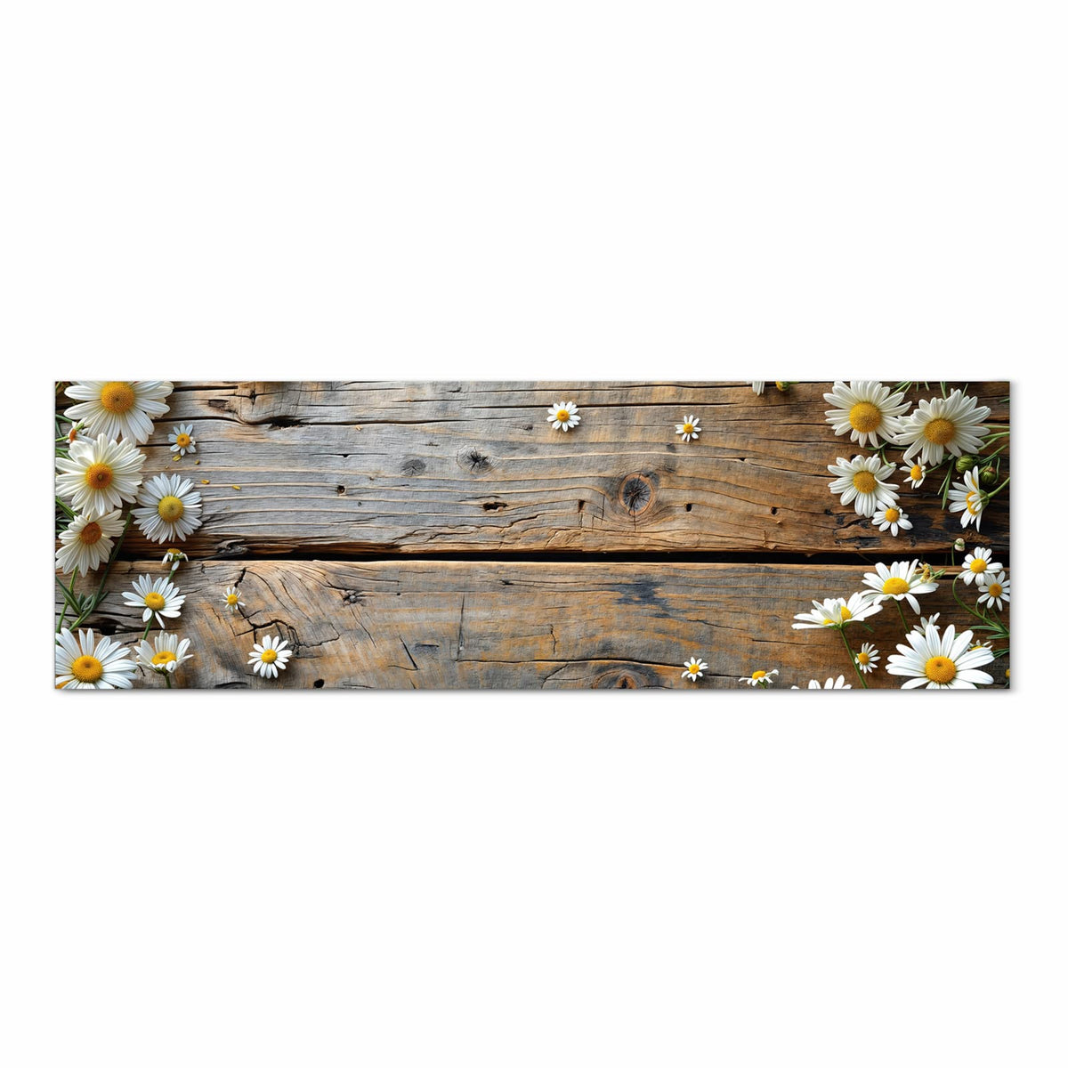 Läufer für Eingangsbereich mit Motiv Holz und Gänseblümchen in Frontansicht - angenehme Haptik