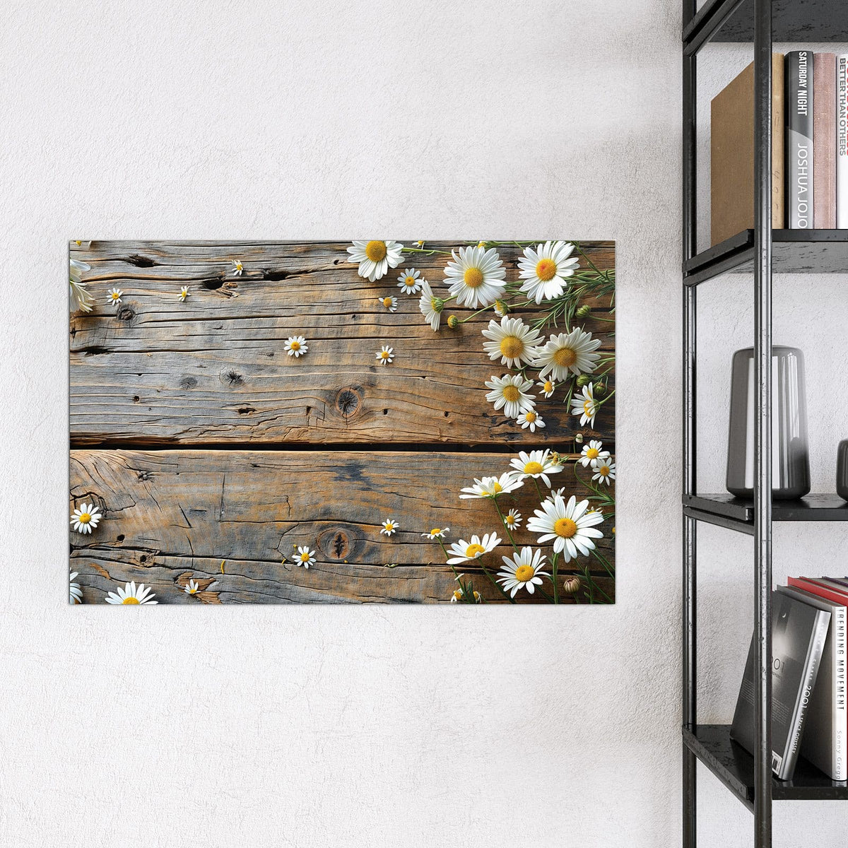 Magnettafel - Gänseblümchen auf Holz – Gänseblümchen auf verwittertem Holz