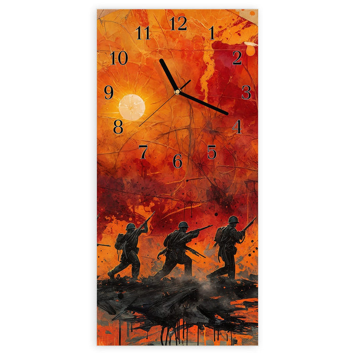 Wanduhr Marsch im Sonnenuntergang aus Glas – Hochformat 30 × 60 cm mit Ziffernblatt Klassisch