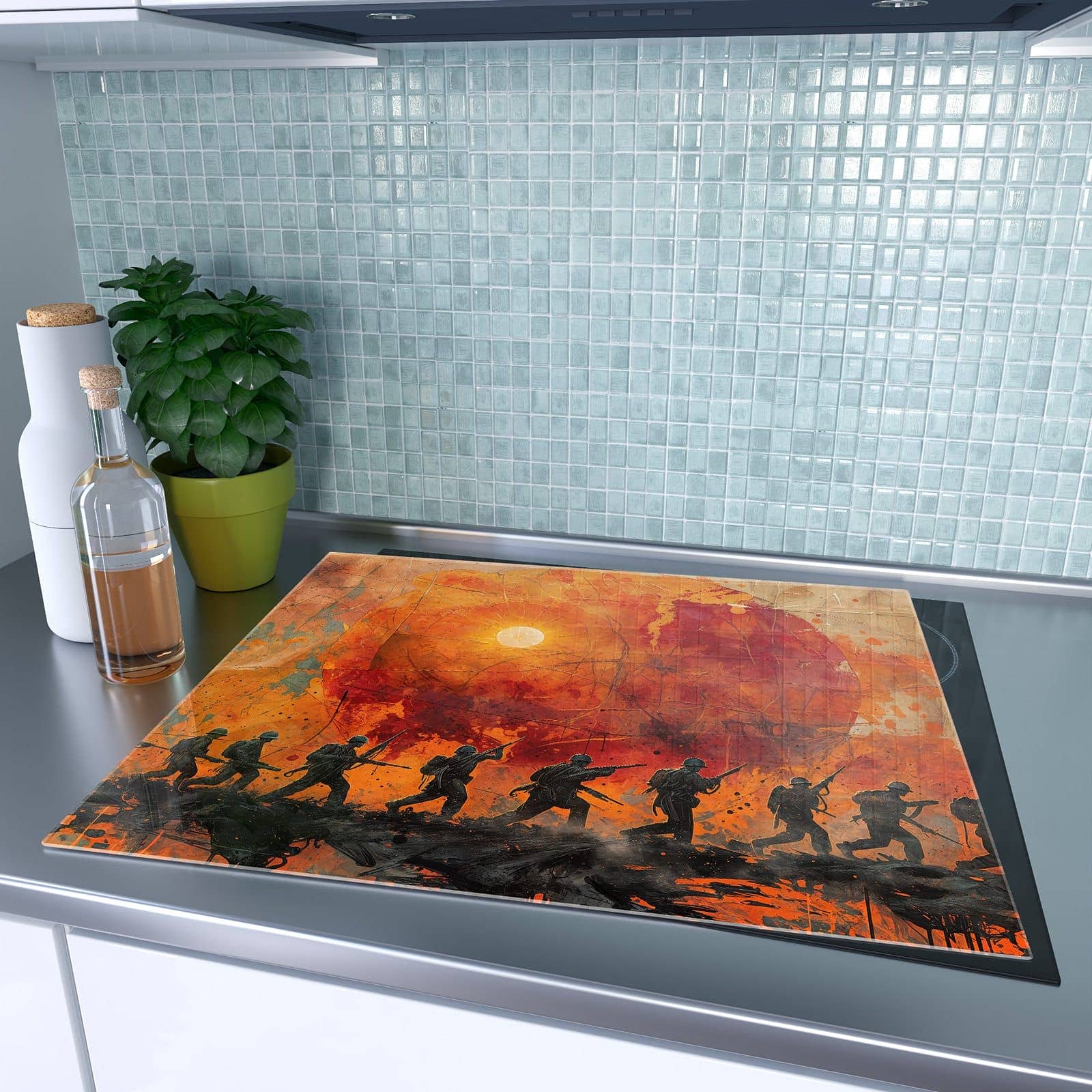 1-teilige Herdabdeckung mit Marsch im Sonnenuntergang-Motiv auf dem Ceranfeld