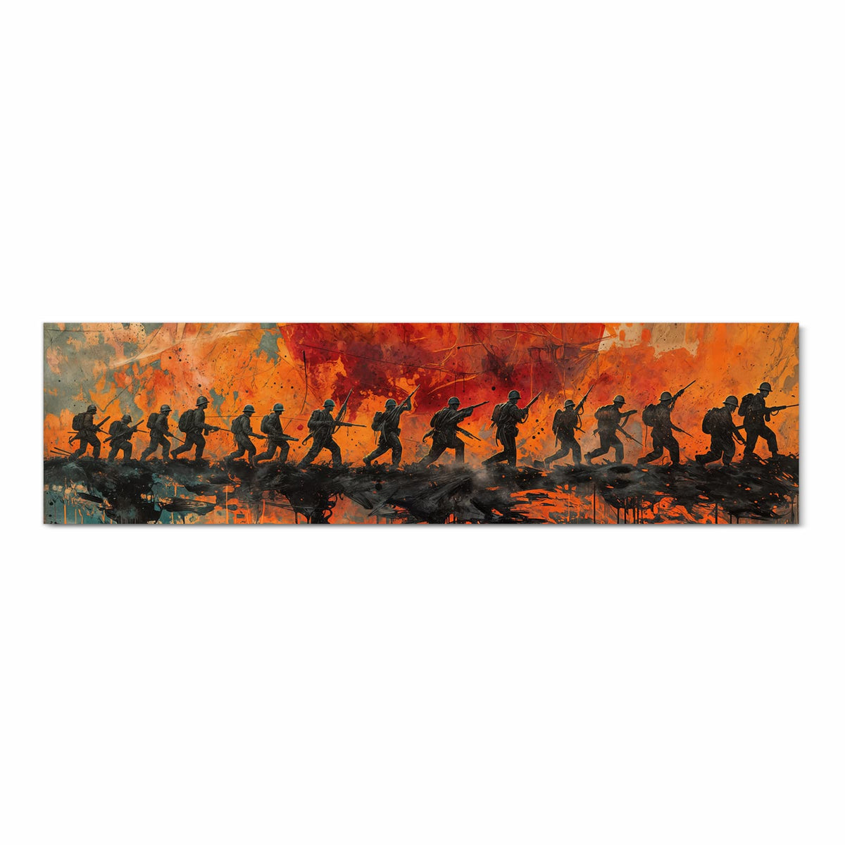 Fleckenresistenter Küchenteppich mit Motiv Marsch im Sonnenuntergang in Frontansicht