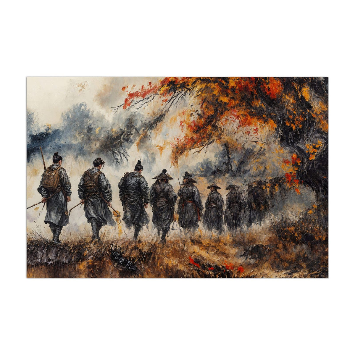 Küchenrückwand aus Glas Wanderer im Herbstwald im Hochformat, Motiv bildfüllend von vorn