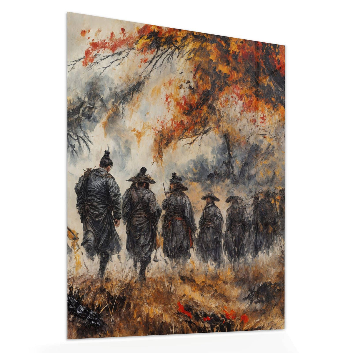 Echtglas, 4 mm – kein Acryl, keine Folie – Wandbild - Wanderer im Herbstwald - Hochformat