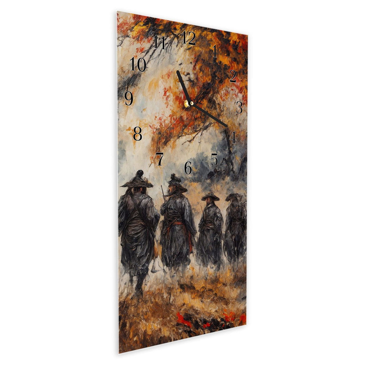 Vormontiert – mit Schwebeeffekt – Wanduhr Spezialkräfte Herbst aus Glas – Hochformat 30 × 60 cm