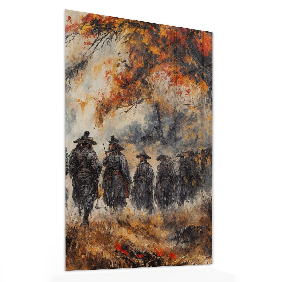 11 Größen – von 30 × 60 bis 60 × 150 cm – Wandbild - Wanderer im Herbstwald - Hochformat