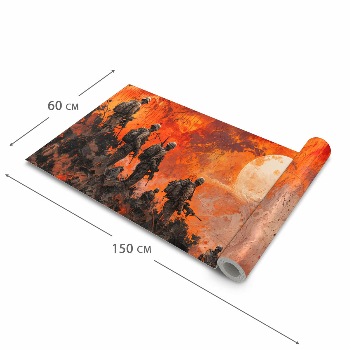 Geruchsneutraler rutschfester Läufer mit Motiv Soldaten im Sonnenuntergang in der Grösse 90x240 cm