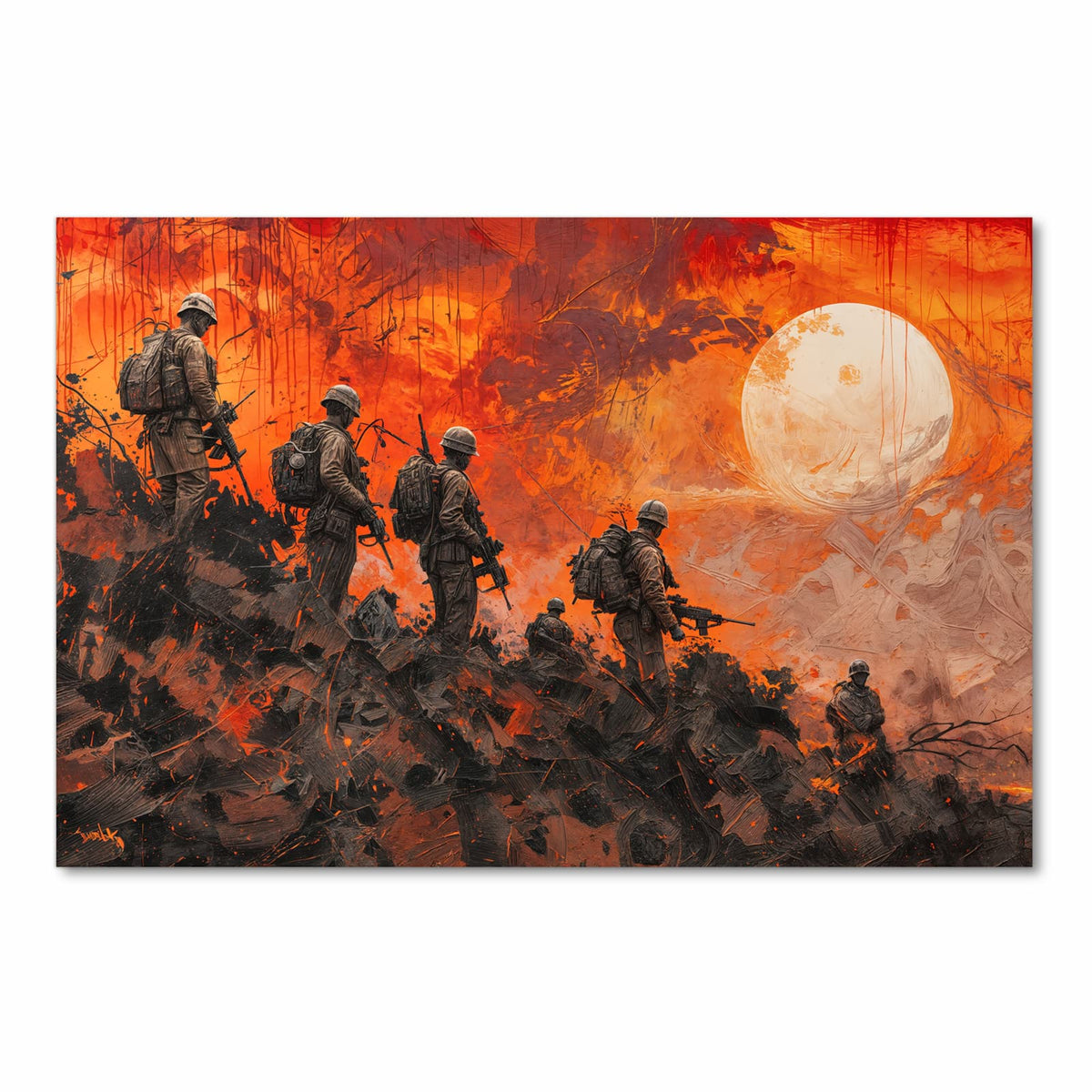 Langlebiger Küchenläufer mit Motiv Soldaten im Sonnenuntergang in Frontansicht