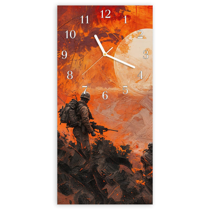 Wanduhr Soldaten im Sonnenuntergang aus Glas – Hochformat 30 × 60 cm mit Ziffernblatt Klassisch