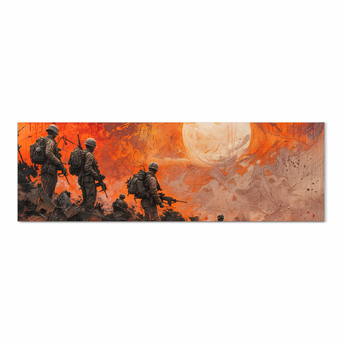 Flacher Küchenläufer mit Motiv Soldaten im Sonnenuntergang in Frontansicht