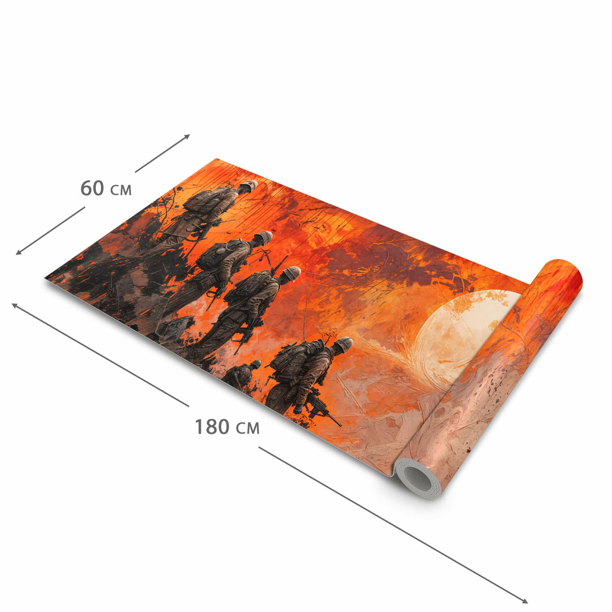 Langlebiger dünner Küchenteppich mit Motiv Soldaten im Sonnenuntergang in der Grösse 90x240 cm