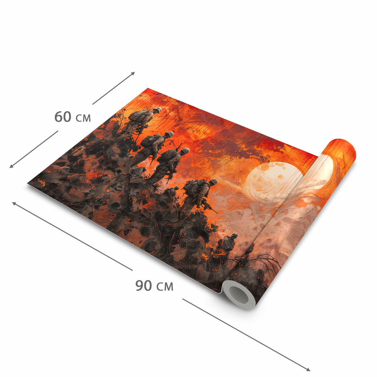 Rutschfester waschbarer Teppich Esstisch mit Motiv Soldaten im Sonnenuntergang in der Grösse 90x240 cm