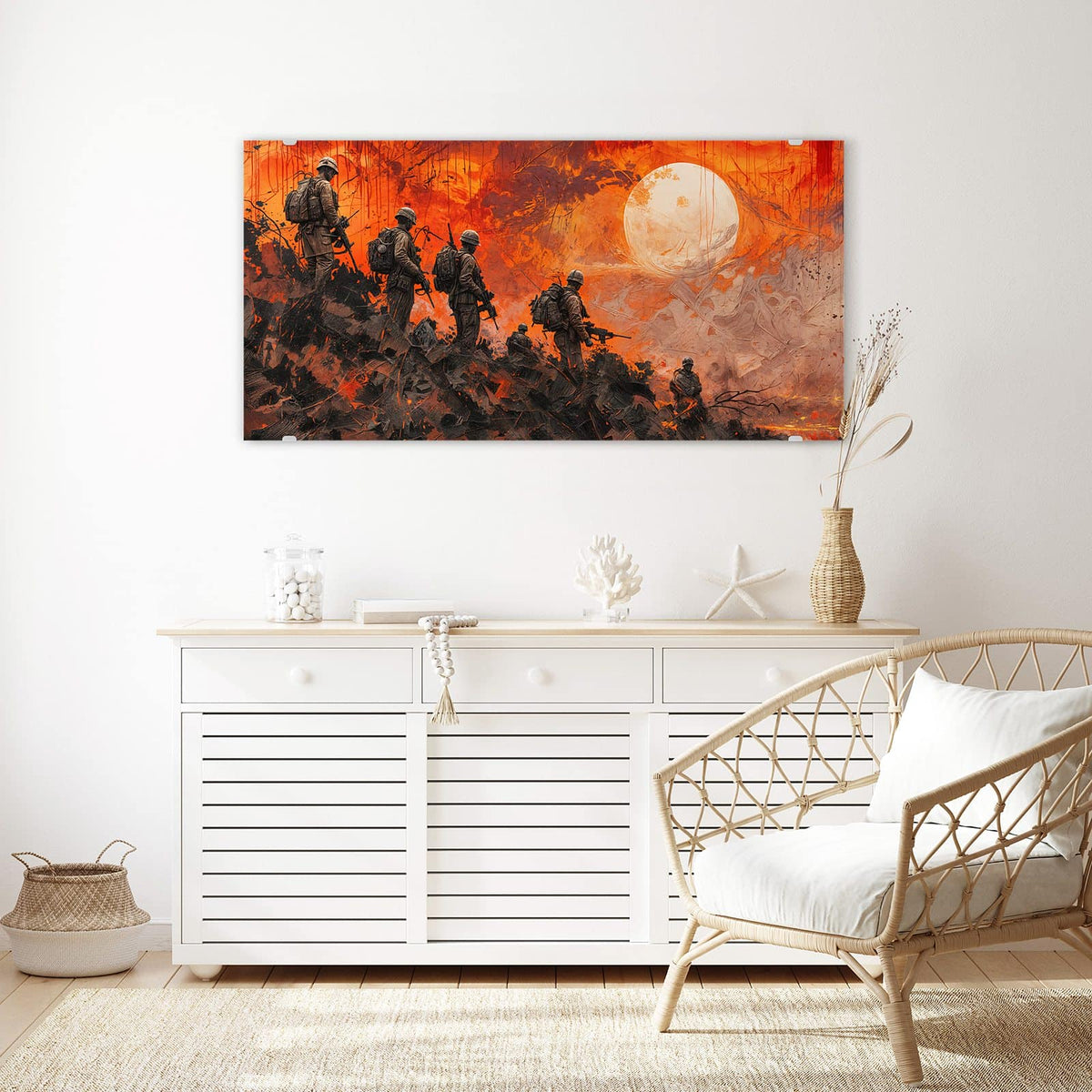 Echtglas, 4 mm – kein Acryl, keine Folie – Wandbild - Soldaten im Abendrot - Querformat