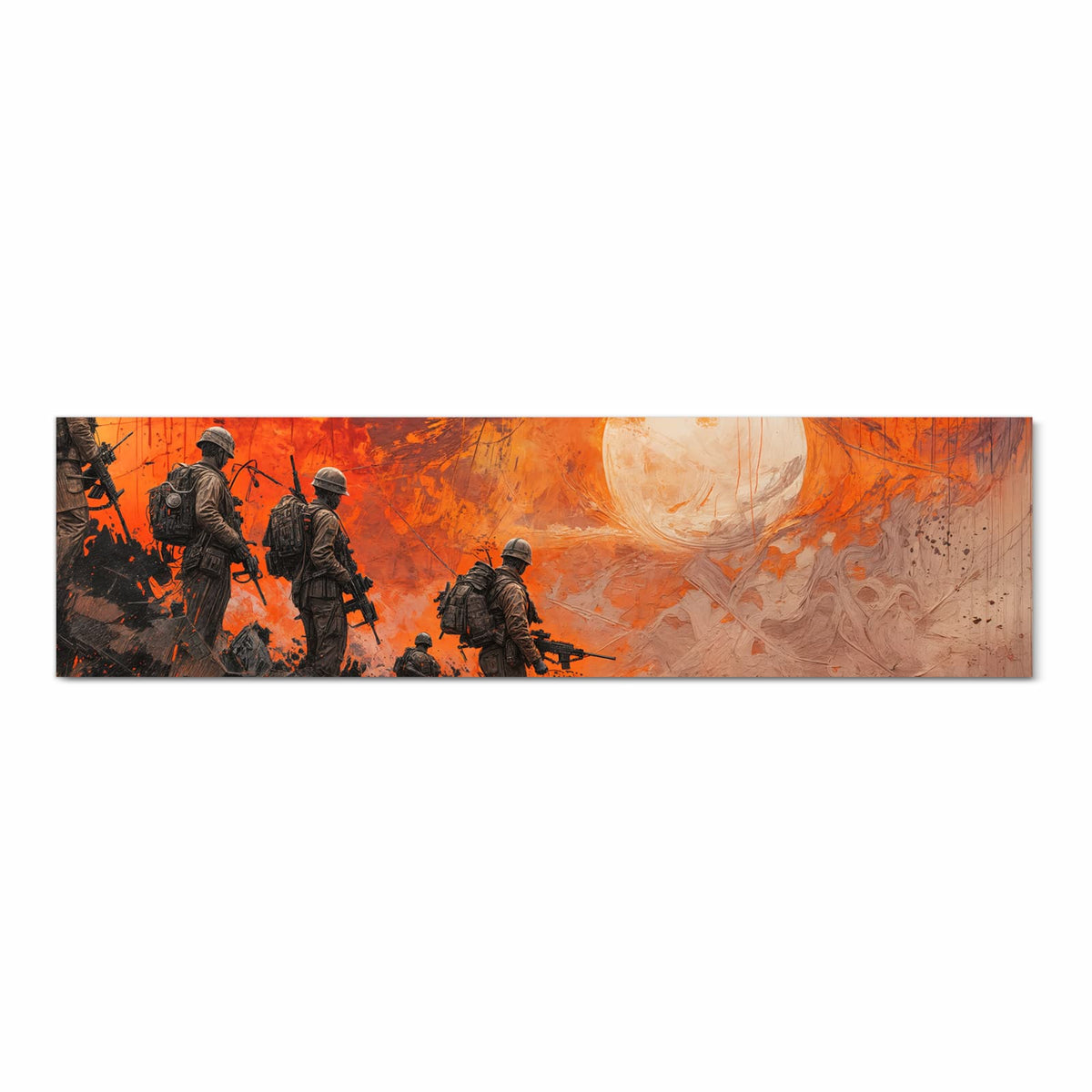 Komfortabler rutschfester Küchenläufer mit Motiv Soldaten im Sonnenuntergang in Frontansicht