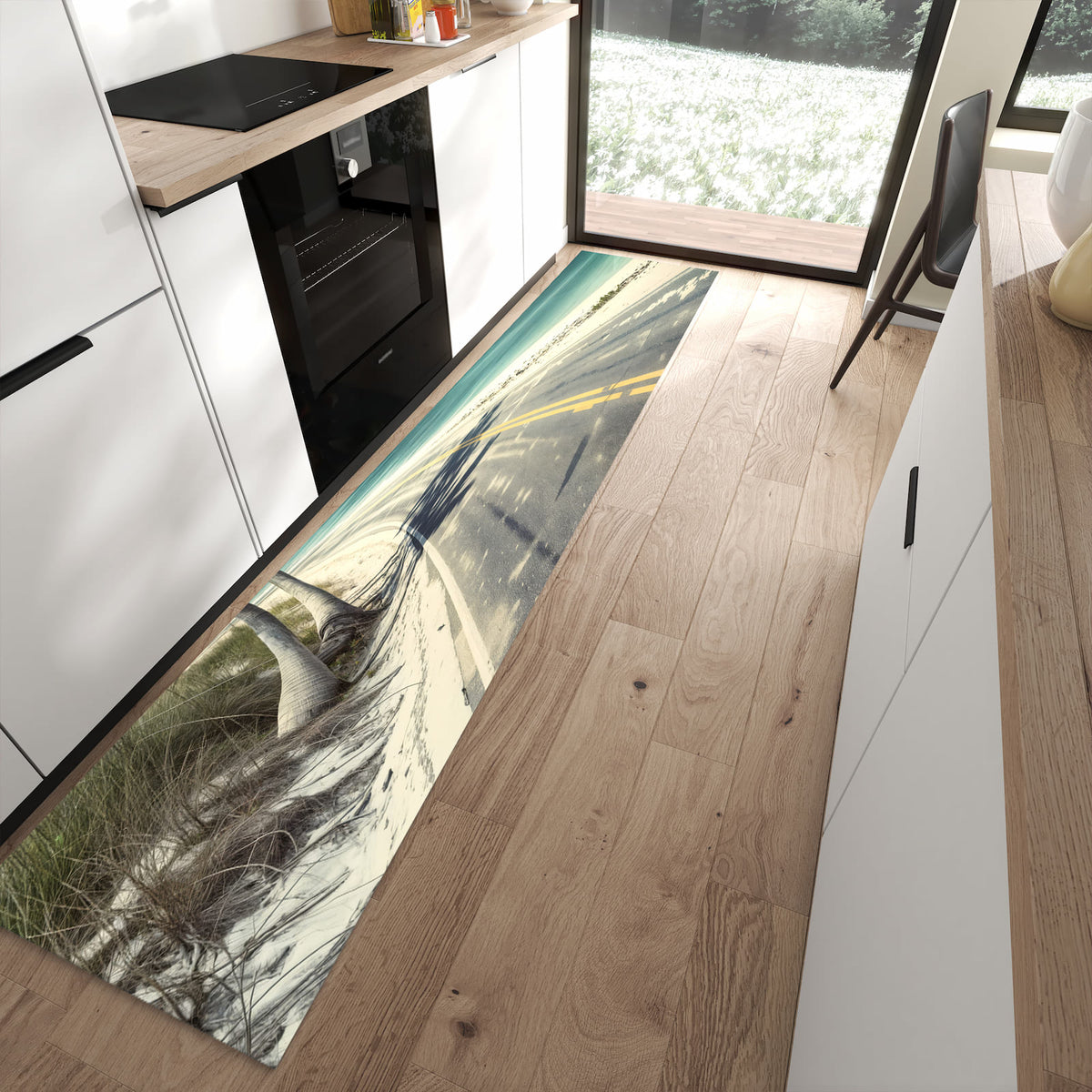 13 Größen – von 60 × 90 bis 80 × 300 cm – Küchenläufer - Küstenstraße mit Palmen