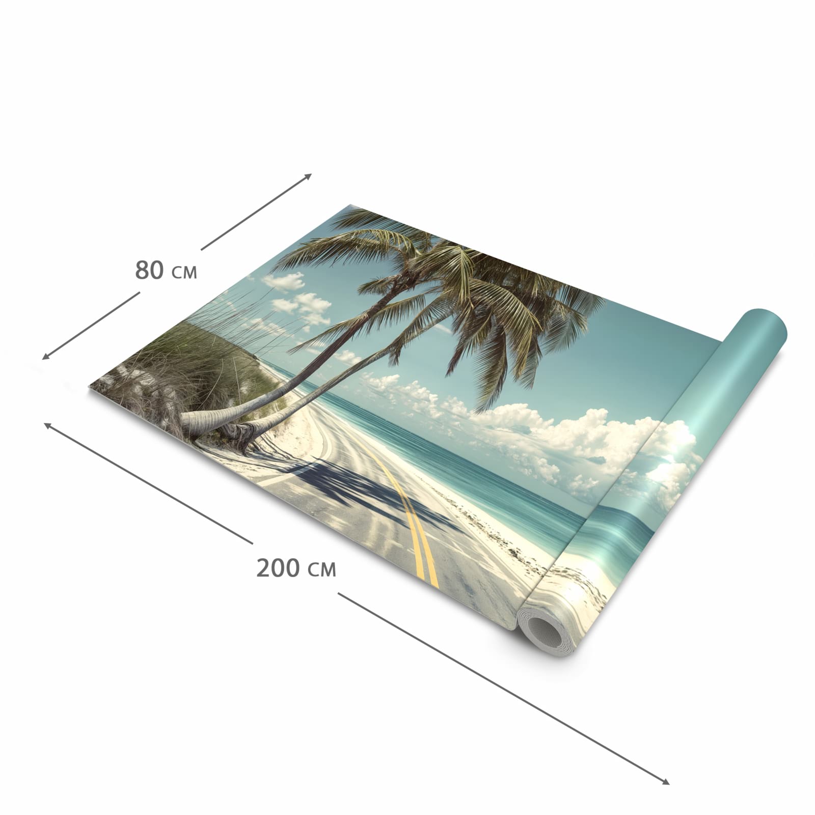 Geräuschdämpfender Küchenläufer mit Motiv Strandstraße Palmen in der Grösse 90x180 cm