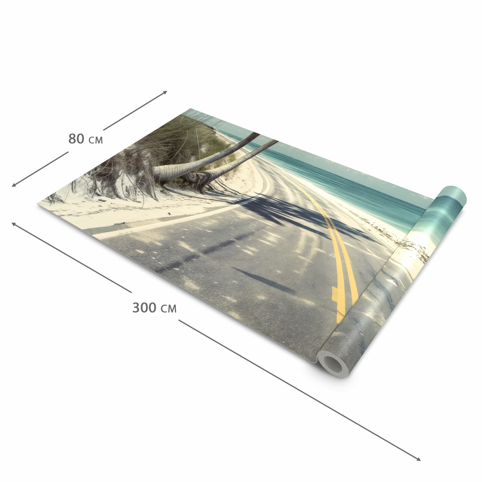 Waschbarer Küchenläufer mit Motiv Strandstraße Palmen in der Grösse 90x240 cm für Trittkomfort