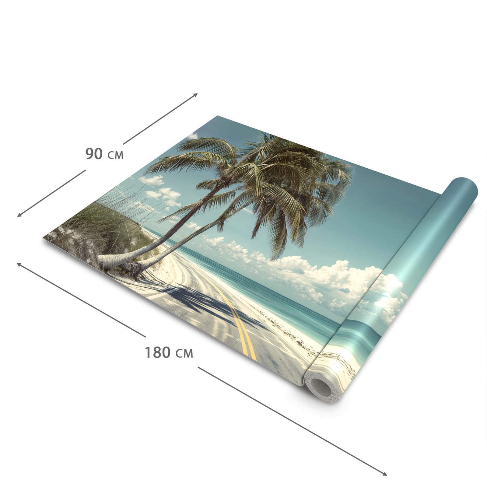 Wasserabweisender waschbarer Küchenläufer mit Motiv Strandstraße Palmen in der Grösse 90x240 cm