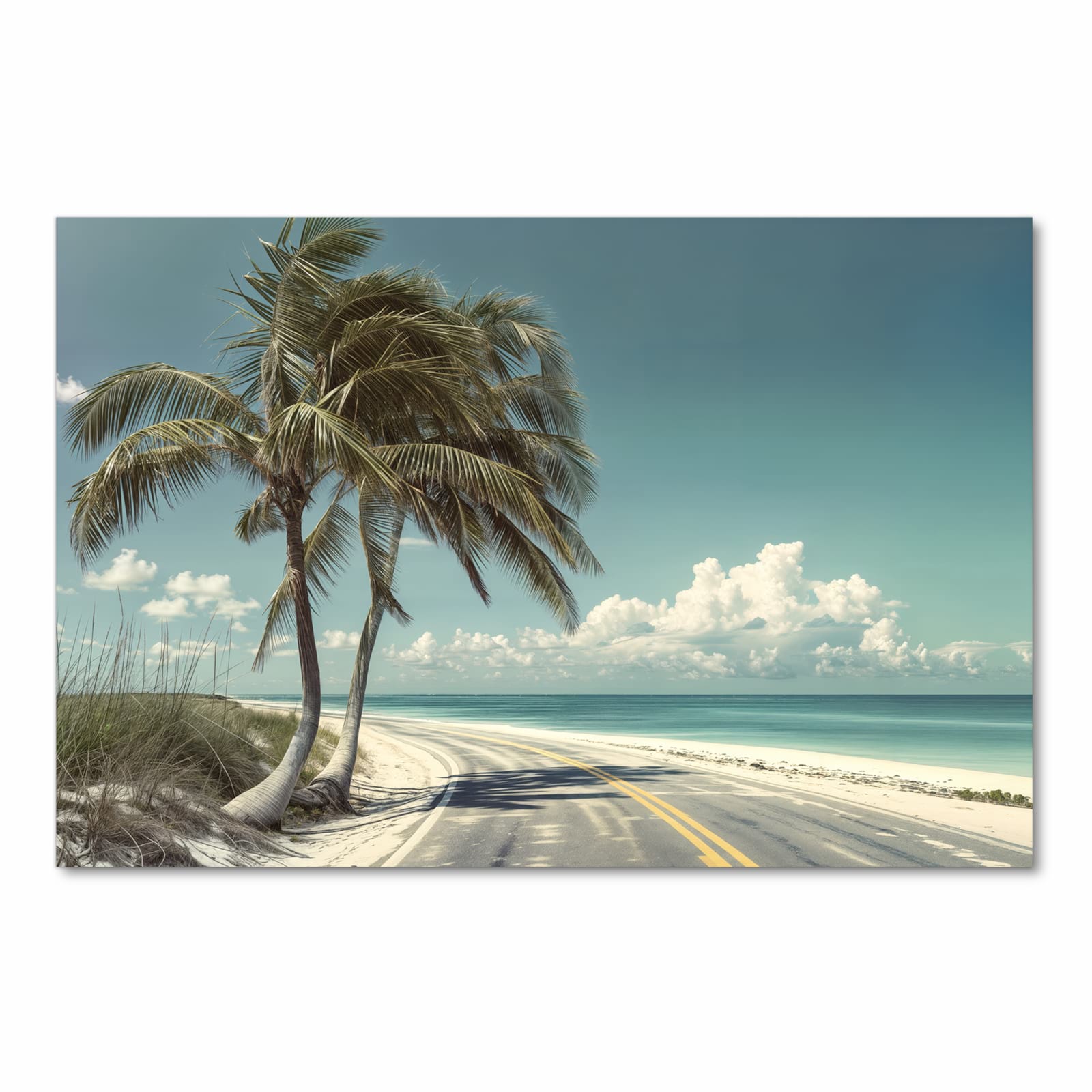 Formstabiler Bodenläufer Teppich mit Motiv Strandstraße Palmen in Frontansicht