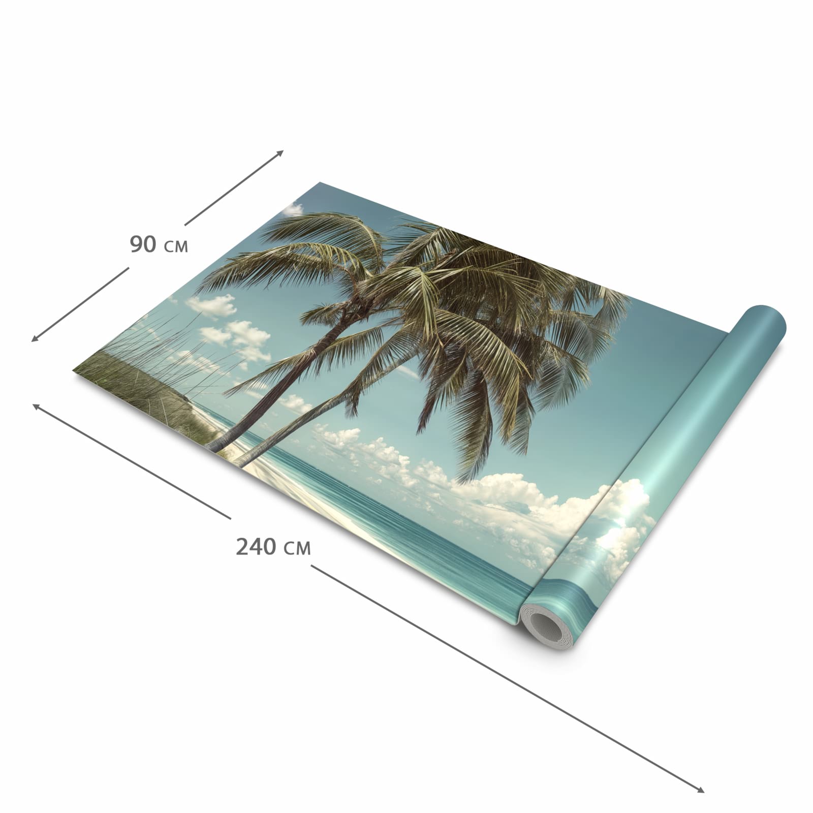 Fleckenresistenter langer Teppich mit Motiv Strandstraße Palmen in der Grösse 90x240 cm